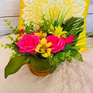 Handmade Faux Flower Arrangement in a glass bowl